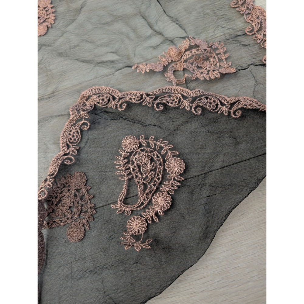 Vintage Sheer Paisley Embroidered Scarf Romantic Boho Cottagecore Dark Academia - Picture 8 of 8